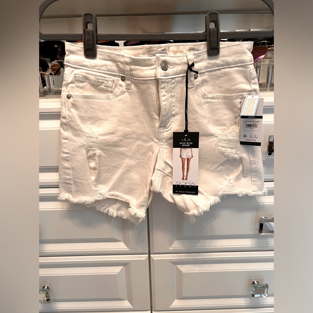 NWT shot denim distressed shorts
